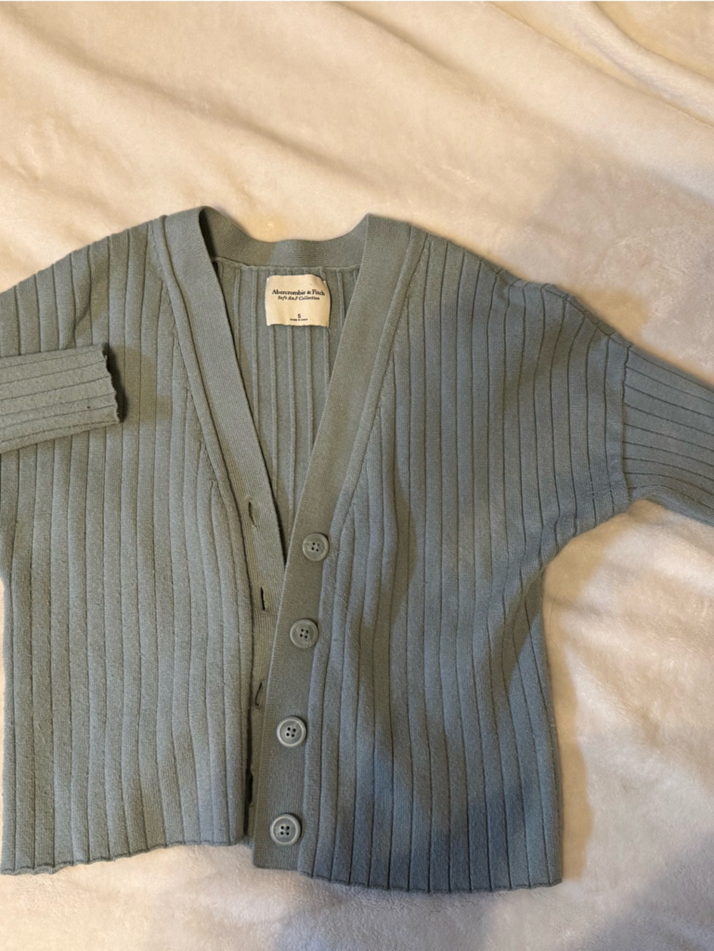 Abercrombie & Fitch Ribbed Button-Front Cardigan in Sage Green